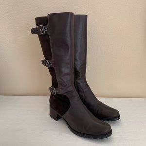 ECCO Esmeralda Brown Leather/Suede Buckle Tall Moto Boots Woman’s EU40 US9-9.5